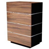 Modern Chic Wood Chest of Drawers - 4 Drawer - Golden Walnut - Silver Steel Accents