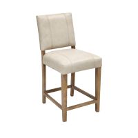 Modern Classic Upholstered Stool - Natural Beige Leather