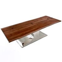 Modern Double Wave Dining Table - Live Edge Black Walnut Table Top - Natural Clear Table Top Finish