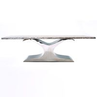 CUSTOM FINISH - Modern Double Wave Dining Table - Live Edge Blasted Oak Table Top - CUSTOM Urban Graphite Table Top Finish