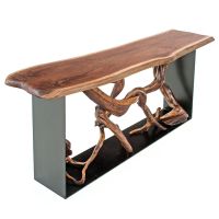 Modern Driftwood Console Table w/ Live Edge Top - Rustic Barnwood Juniper Log Finish