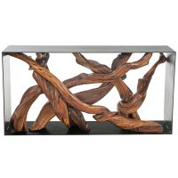 Modern Driftwood Console Table - Rustic Barnwood Juniper Log Finish