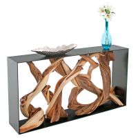 Modern Driftwood Console Table - Natural Clear Juniper Log Finish