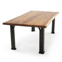 Modern Farm Natural Wood Dining Table - Live Edge Golden Walnut Tabletop - Natural Clear Tabletop Finish