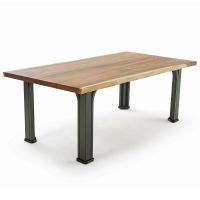 Modern Farm Natural Wood Dining Table - Live Edge Golden Walnut Tabletop - Natural Clear Tabletop Finish