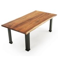 Modern Farm Natural Wood Dining Table - Live Edge Golden Walnut Tabletop - Natural Clear Tabletop Finish