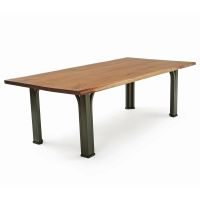 Modern Farm Natural Wood Dining Table - Live Edge Book-Match Black Walnut Tabletop - Natural Clear Tabletop Finish