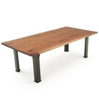 Modern Farm Natural Wood Dining Table - Live Edge Book-Match Black Walnut Tabletop - Natural Clear Tabletop Finish