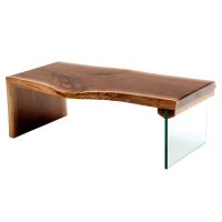 Modern Glass & Live Edge Walnut Waterfall Coffee Table