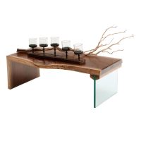 Modern Glass & Live Edge Walnut Waterfall Coffee Table
