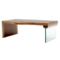 Modern Glass & Live Edge Walnut Waterfall Coffee Table