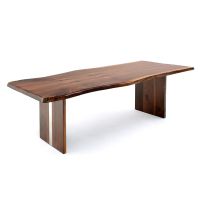 CUSTOM FINISH - Modern Live Edge Natural Wood Dining Table - Book-Match Black Walnut Tabletop in CUSTOM Provencial Finish With a Silver Steel Base Inlay