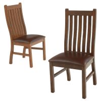 Modern Reclaimed Wood Dining Chair - Light (L) & Dark (R) Finish - Burnt Umber Cypress Leather