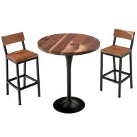 Modern Roadhouse Pub Table - Flat Edge Black Walnut Tabletop - Natural Clear Tabletop Finish