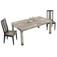 Modern Rustic Banded Farm Table shown in Vintage Gray Reclaimed Wood with Silver Steel Banded Accent