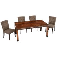 Modern Rustic Banded Farm Table shown in Natural Reclaimed Wood with Silver Steel Banded Accent