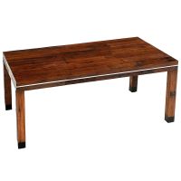 Modern Rustic Banded Farm Table shown in Natural Reclaimed Wood with Silver Steel Banded Accent