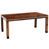 Modern Rustic Banded Farm Table shown in Natural Reclaimed Wood with Silver Steel Banded Accent