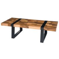 Modern Rustic Banded Mahogany Bench - Golden Walnut & Ebony Mahogany