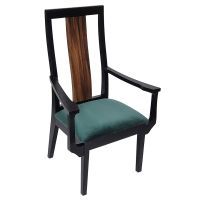 Modern Rustic Wood Chair - Arm Chair - Green Velvet Fabric