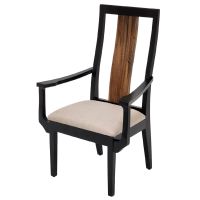 Modern Rustic Wood Chair - Arm Chair - Creme Linen Fabric