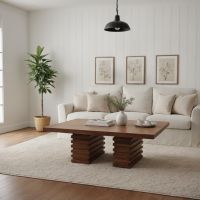 Stacked Base Coffee Table: Some lifestyle images are created with AI for visualization purposes. Crafted from natural solid wood, each piece is unique and will vary.