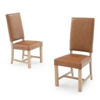 Modern Classic Upholstered Dining Chair - Saddle Brown Leather & Natural Frame