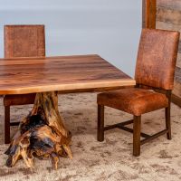 Modern Classic Upholstered Dining Chair - Bomber Jacket Brown Leather & Brown Frame