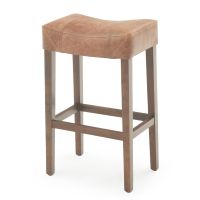 Modern Classic Upholstered Saddle Seat Stool - Bomber Jacket Brown Leather