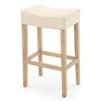 Modern Classic Upholstered Saddle Seat Stool - Natural Beige Leather