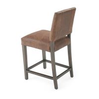 Modern Classic Upholstered Stool - 26"H Seat - Bomber Jacket Brown Leather - Brown Frame