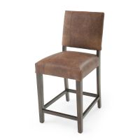 Modern Classic Upholstered Stool - 26"H Seat - Bomber Jacket Brown Leather - Brown Frame