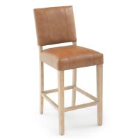 Modern Classic Upholstered Stool - 30"H Seat - Saddle Brown Leather - Natural Frame