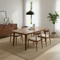 Modern Rustic Wood Dining Table: Some lifestyle images are created with AI for visualization purposes. Crafted from natural solid wood, each piece is unique and will vary.