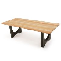 Modern Double Arch Natural Wood Dining Table - Live Edge Cherry Table Top - Natural Clear Finish