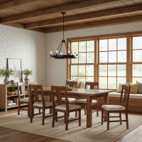 Modern Farmhouse Dining Table: Some lifestyle images are created with AI for visualization purposes. Crafted from natural solid wood, each piece is unique and will vary.