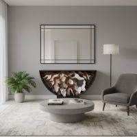 Modern Entry Table: Some lifestyle images are created with AI for visualization purposes. Crafted from natural solid wood, each piece is unique and will vary.