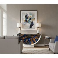 Arc Console Table: Some lifestyle images are created with AI for visualization purposes. Crafted from natural solid wood, each piece is unique and will vary.