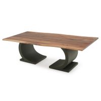 Modern Half Circle Natural Wood Dining Table - Live Edge Black Walnut Table Top - Natural Clear Table Top Finish - Black Steel Table Base