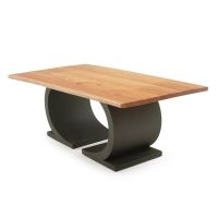 Modern Half Circle Natural Wood Dining Table - Live Edge Cherry Table Top - Natural Clear Table Top Finish - Black Steel Table Base