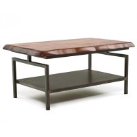 Modern Industrial Natural Wood Coffee Table With Live Edge Black Walnut Top in Natural Clear Finish