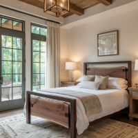 Modern Rustic Bed: Some lifestyle images are created with AI for visualization purposes. Crafted from natural solid wood, each piece is unique and will vary.