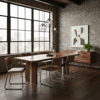Organic Modern Dining Table: Some lifestyle images are created with AI for visualization purposes. Crafted from natural solid wood, each piece is unique and will vary.