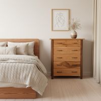 Modern Chest of Drawers: Some lifestyle images are created with AI for visualization purposes. Crafted from natural solid wood, each piece is unique and will vary.