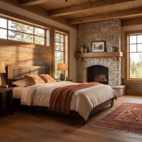Modern Rustic Reclaimed Wood Bed: Some lifestyle images are created with AI for visualization purposes. Crafted from natural solid wood, each piece is unique and will vary.