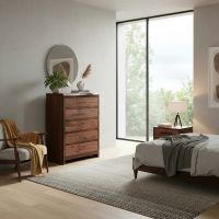 Modern Chest of Drawers: Some lifestyle images are created with AI for visualization purposes. Crafted from natural solid wood, each piece is unique and will vary.