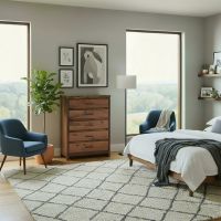 Rustic Modern Dresser: Some lifestyle images are created with AI for visualization purposes. Crafted from natural solid wood, each piece is unique and will vary.