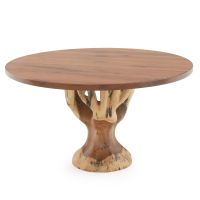 Modern Rustic Tree Base Round Dining Table - Black Walnut Table Top - Flat Edge - Natural Clear Finish