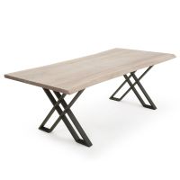 CUSTOM FINISH - Modern Silhouette X Natural Wood Dining Table - Live Edge Black Walnut Table Top - CUSTOM Bleached Finish