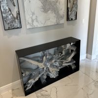 Modern Teak Root Console - Silver